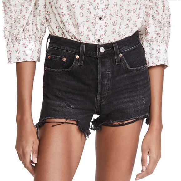 Levi’s 501 Original Wise Up Black High Rise Shorts Women’s Size 32 - Picture 1 of 13